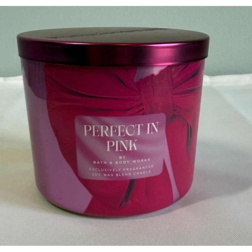 NEW Bath & Body Works Perfect In Pink Pink Cherry Almond 3 Wick 14.5oz